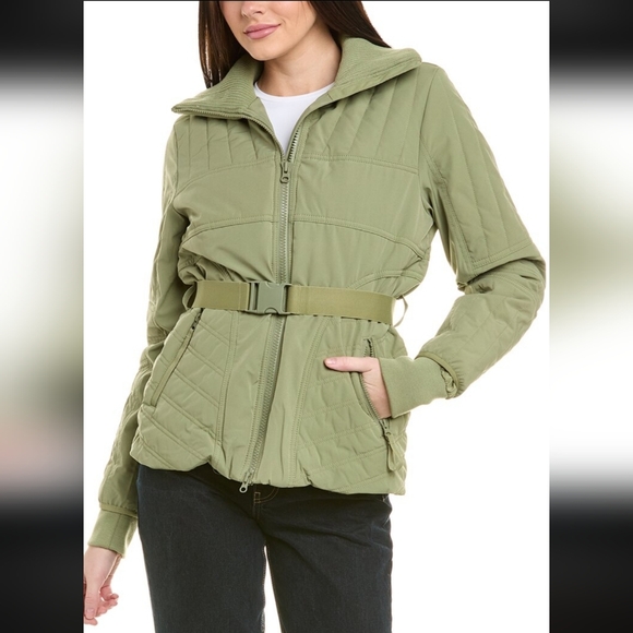 CAbi Ski Lift Puffer Belted Coat Olive Green - Picture 2 of 10